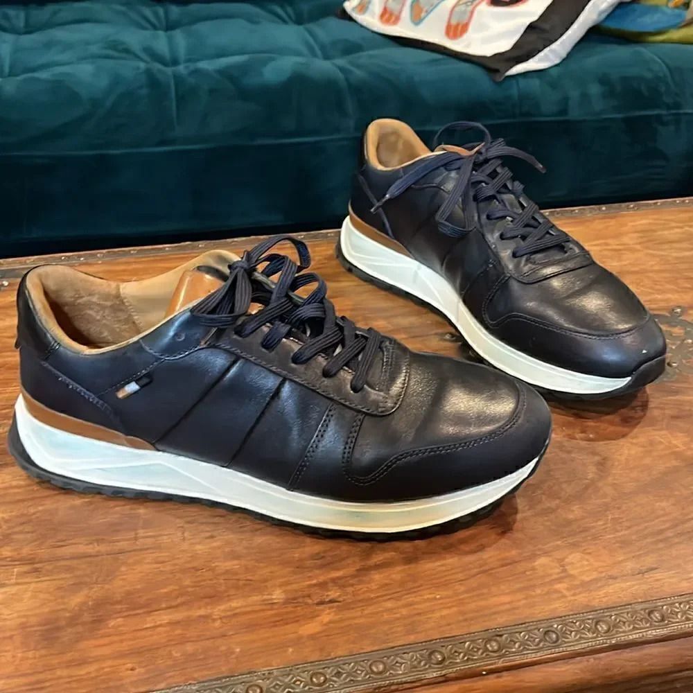 Allen Edmunds Dark Blue Leather Lawson Lace-up Sneaker, 9!